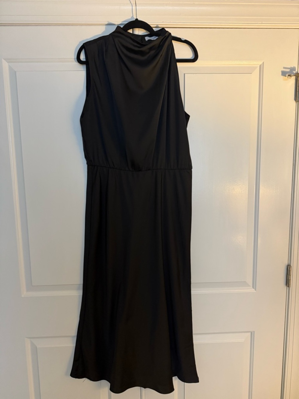 Sleeveless Black Maxi Dress with Draped Neck